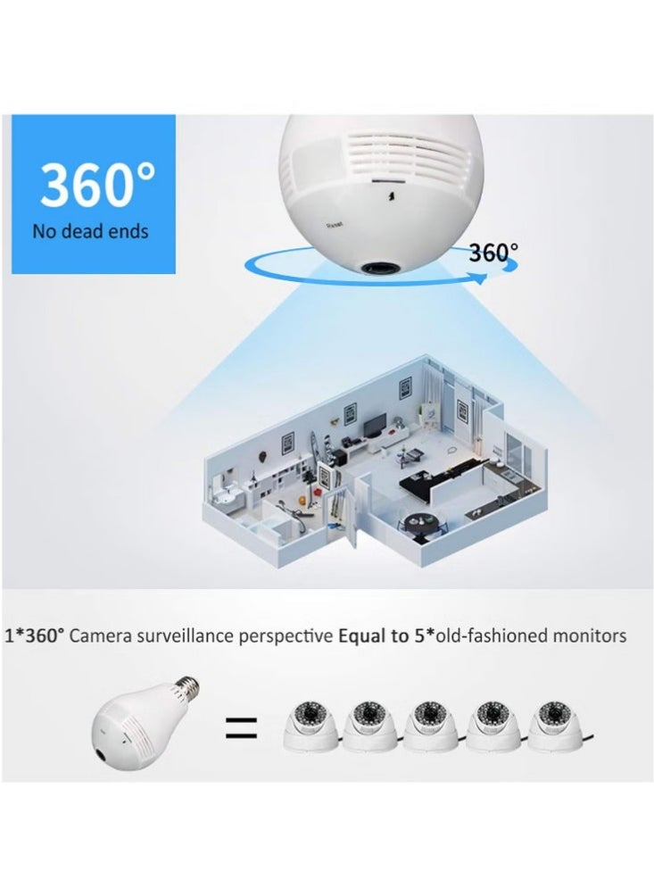 Wifi Bulb Camera, 1080P Wifi Security Camera, 2mp Wireless IP Led Cam,360 Degrees Panoramic/Home Surveillance Camera, Motion Detection/Night Vision/Alarm