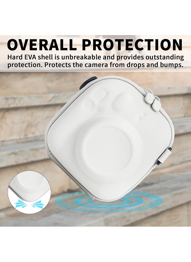 Universal Protective Camera Case for Fujifilm Instax Mini 12 11 9 8 SE 7+ 40, Instant Camera Bag Hard EVA Case with Shoulder Strap- Clay White