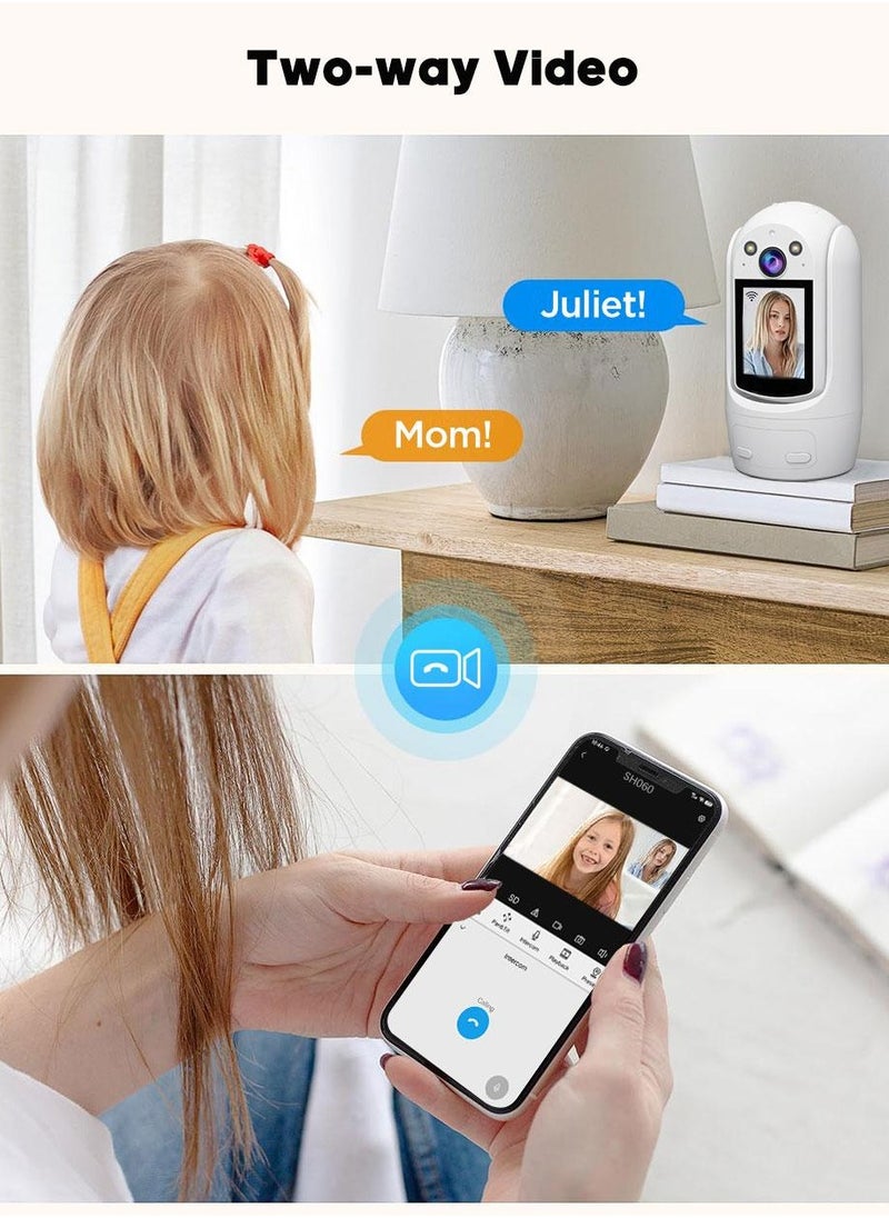 SH060,Indoor video calling smart Cameras ,Wifi Cameras 2.4inch HD Display and two-way video calling, 1080P Full HD ，360°panoramic house viewing，Accompany children AndTake care of The Elderly