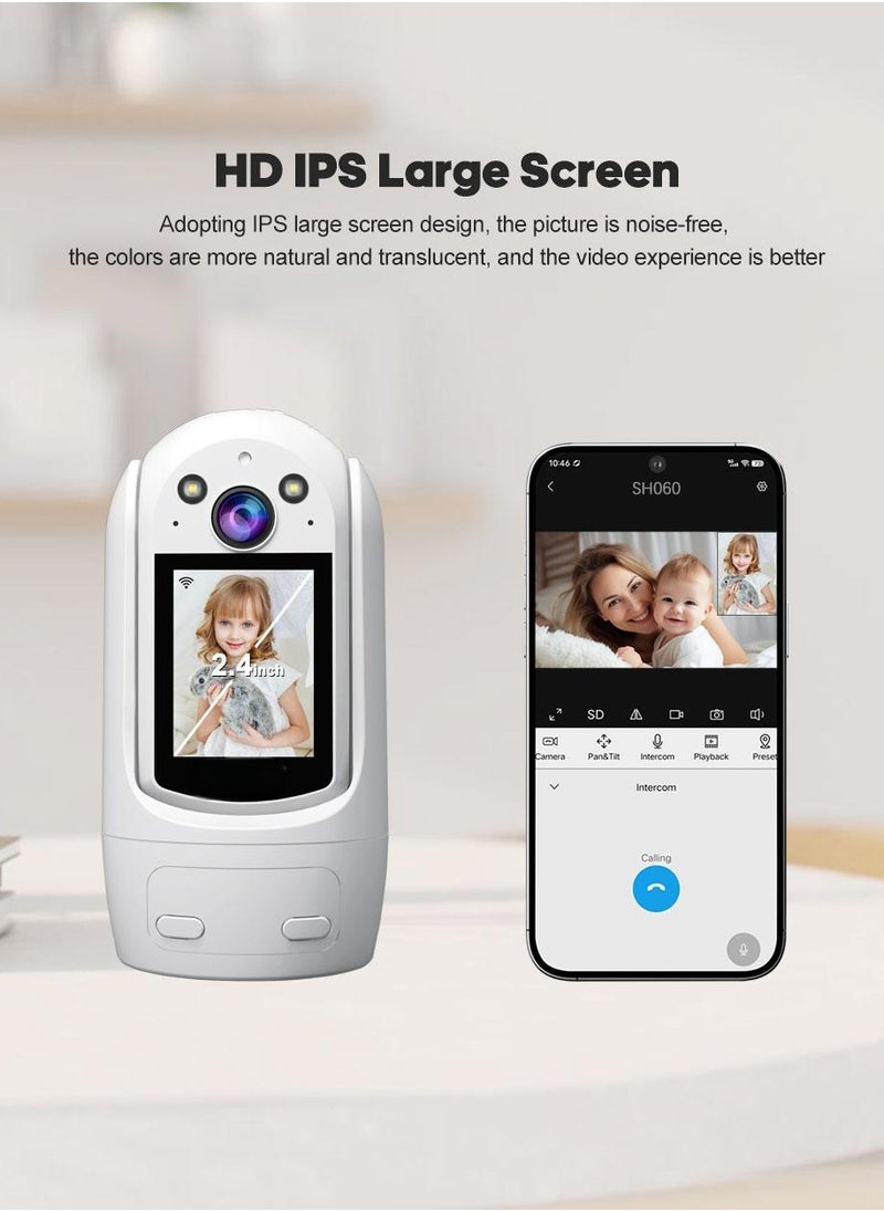 SH060,Indoor video calling smart Cameras ,Wifi Cameras 2.4inch HD Display and two-way video calling, 1080P Full HD ，360°panoramic house viewing，Accompany children AndTake care of The Elderly