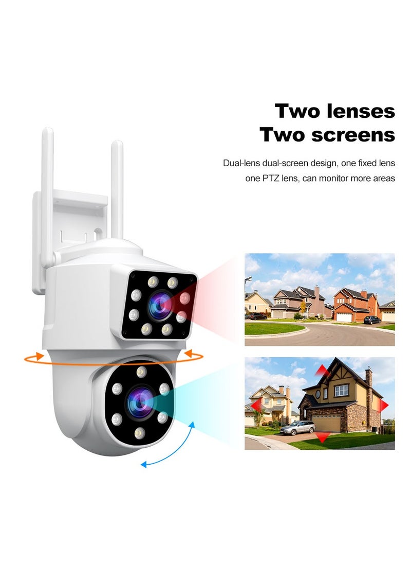 SH063 Security Camera , Dual Lens PTZ Wireless Outdoor Cameras for Home Security , IP66 Waterproof, Two installation methods, Full Color Night Vision, Two-Way Audio Talking, 24/7 Record,SD/Cloud