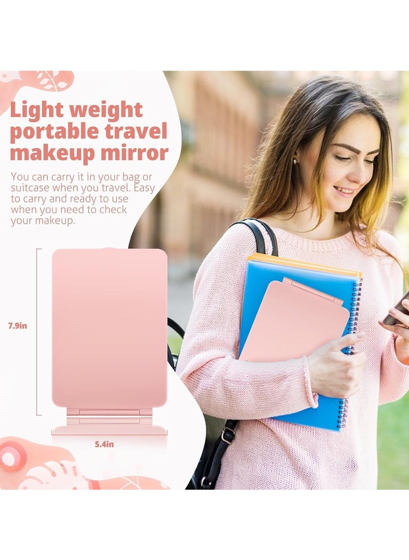 Travel Vanity Mirror - Rechargeable, 10X Magnifying LED Makeup Mirror, 3-Color Lighting, Dimmable Touch Screen, Foldable Tabletop Cosmetic Mirror, Pink