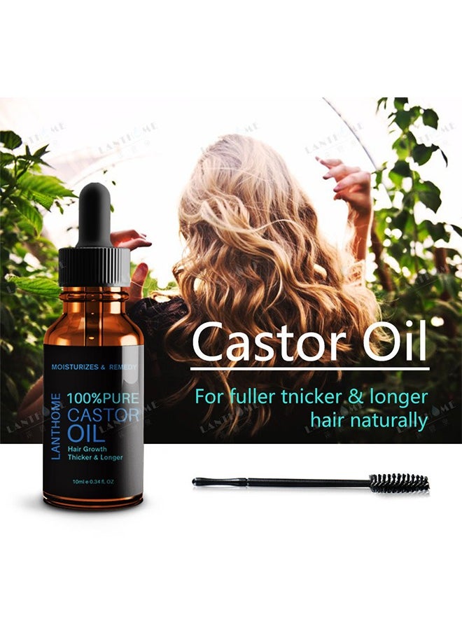 100% Pure Castor Oil, Organic Pure Cold Pressed, Organic Castor Oil for Hair Growth, Body Massage Oil, Eyelashes & Eyebrows, Anti-Aging Essential Oil (10ML)