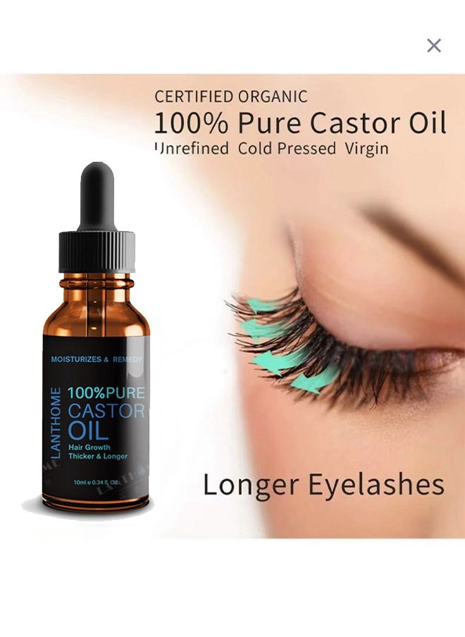 100% Pure Castor Oil, Organic Pure Cold Pressed, Organic Castor Oil for Hair Growth, Body Massage Oil, Eyelashes & Eyebrows, Anti-Aging Essential Oil (10ML)