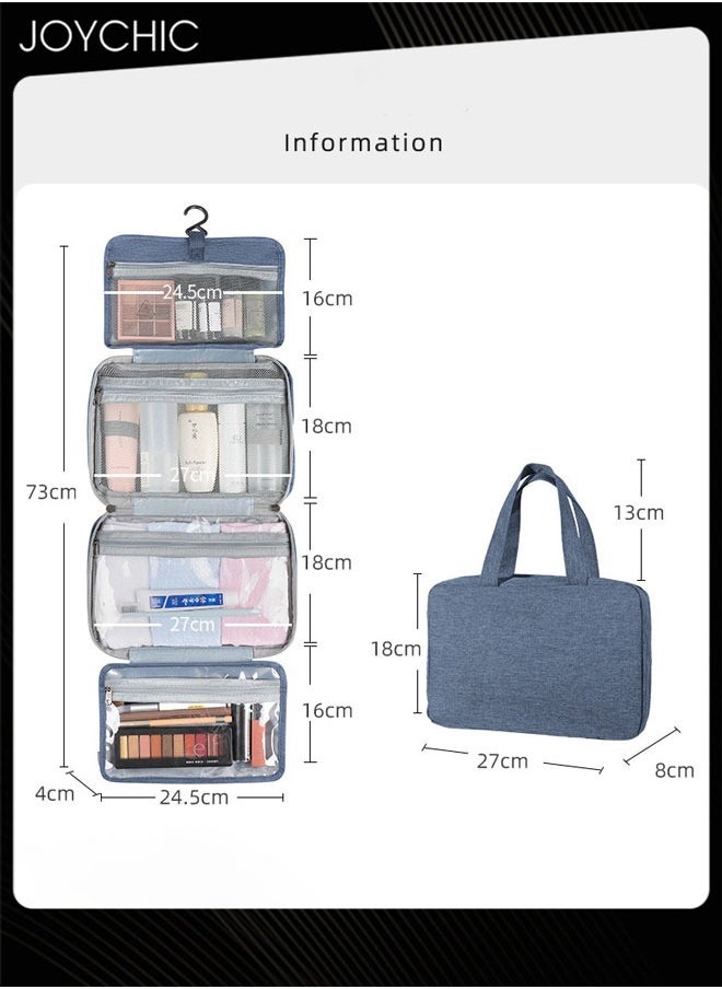 Portable 4-fold Toiletry Bag for Business Trips Large Capacity Hanging Women and Men Travel Multi-functional Waterproof Storage Bag Navy Blue