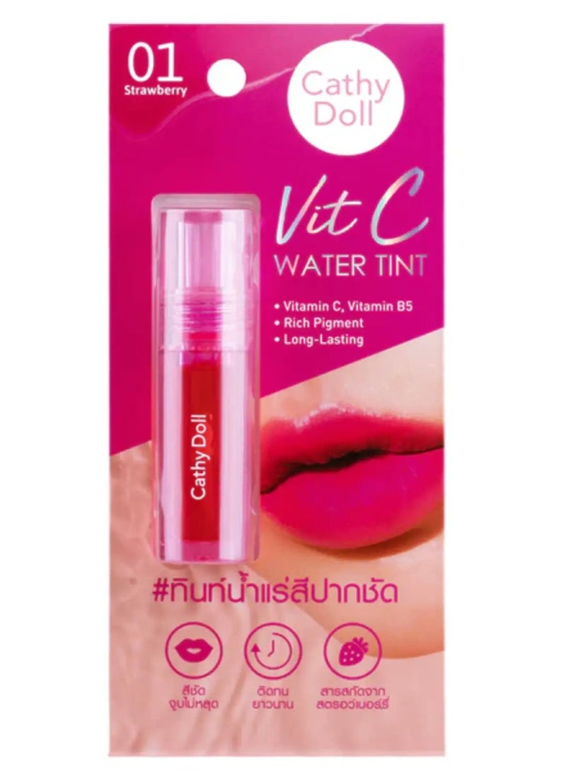 Cathy Doll Vit C Water Tint - Long-Lasting Strawberry Lip & Cheek Tint with Vitamin C