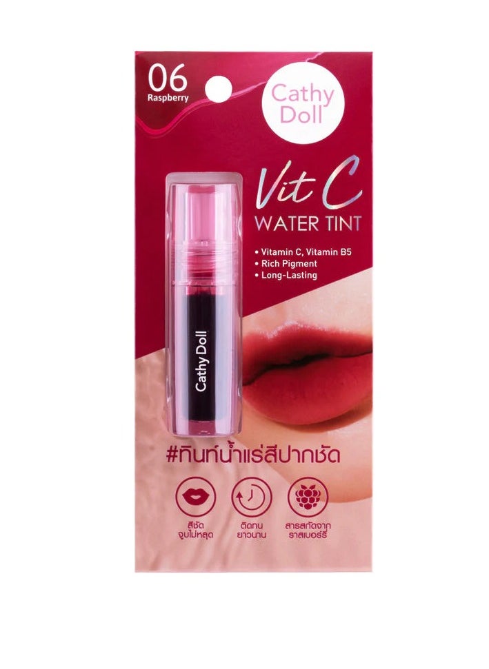 Cathy Doll Vit C Water Tint - Long-Lasting Raspberry Lip & Cheek Tint with Vitamin C