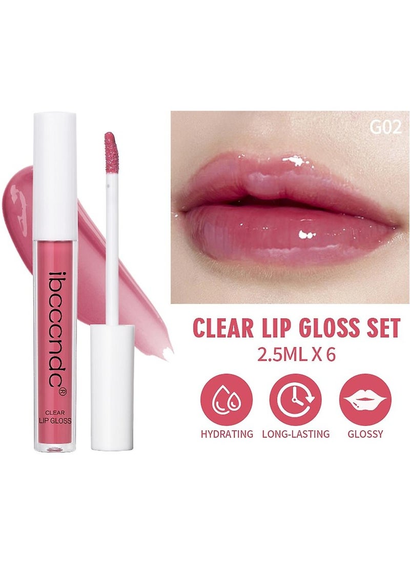 6PCS Lip Gloss Set Hydrating Liquid Lipstick Kit High Shine Clear Lip Plumping Glass Finish Lip Oil Gloss High Pigment Moisturizing Long Lasting Repairing Lightening Lip Line Balm 03