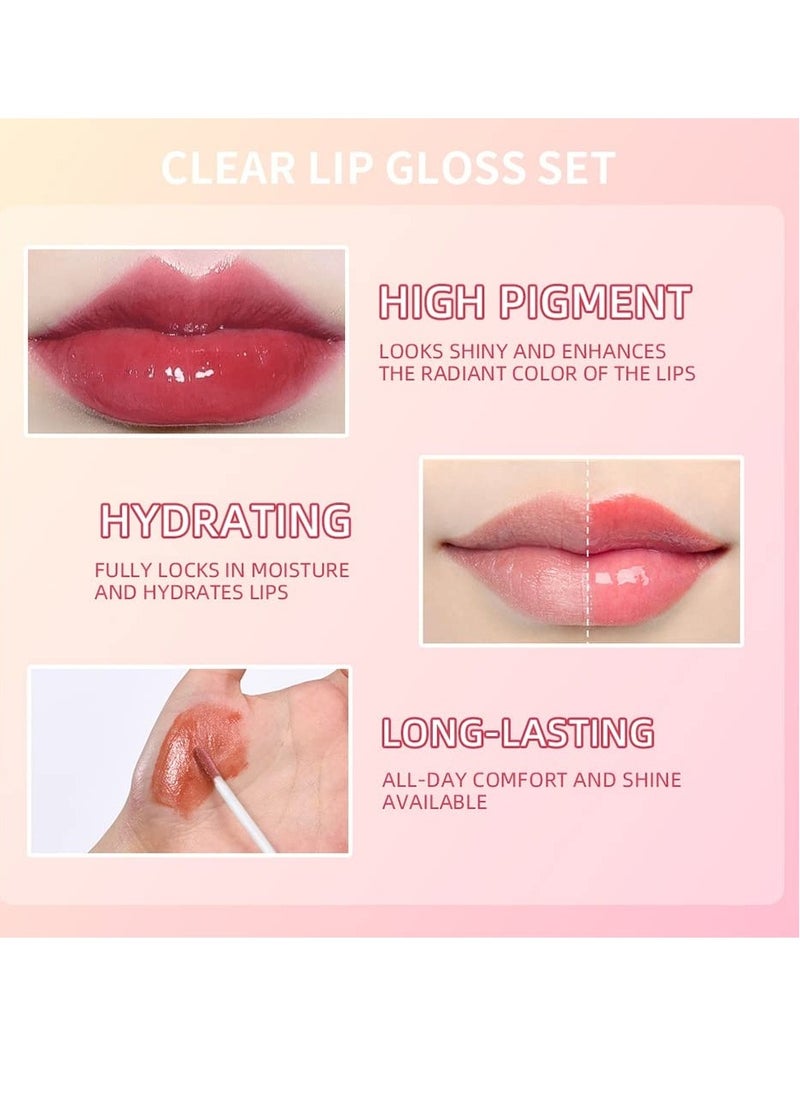 6PCS Lip Gloss Set Hydrating Liquid Lipstick Kit High Shine Clear Lip Plumping Glass Finish Lip Oil Gloss High Pigment Moisturizing Long Lasting Repairing Lightening Lip Line Balm 03