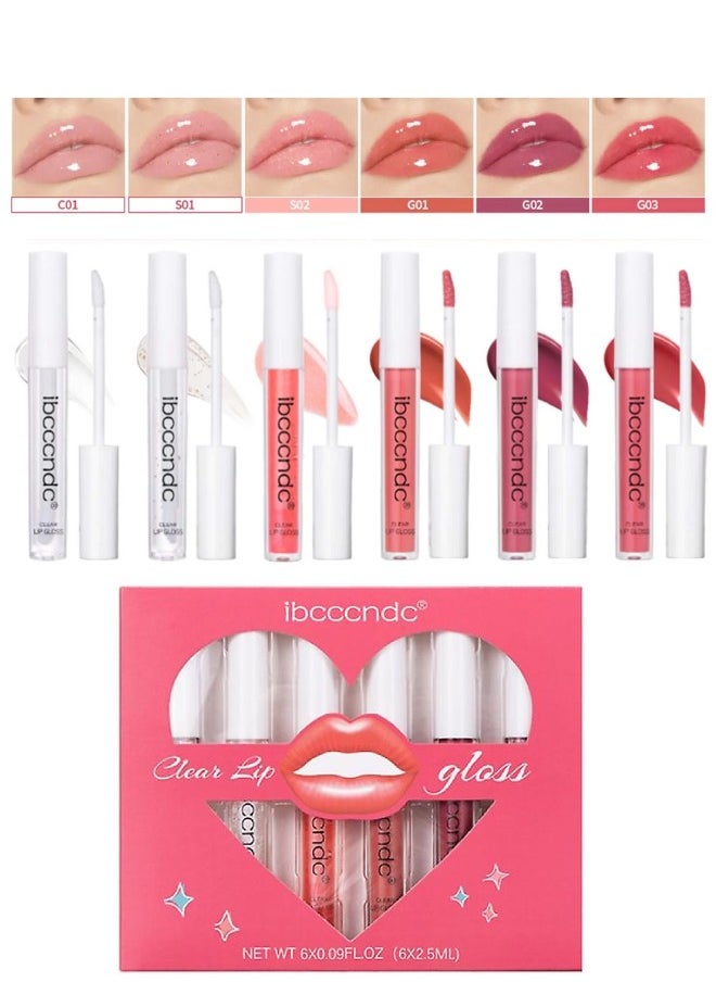 6PCS Lip Gloss Set Hydrating Liquid Lipstick Kit High Shine Clear Lip Plumping Glass Finish Lip Oil Gloss High Pigment Moisturizing Long Lasting Repairing Lightening Lip Line Balm 03