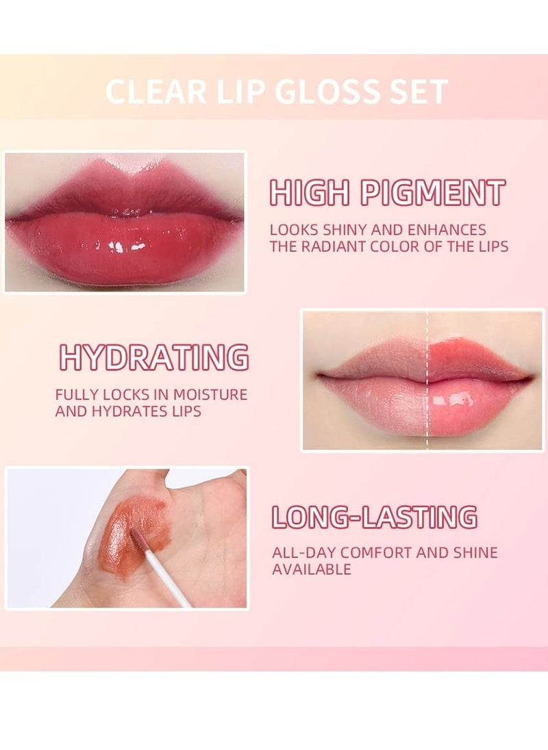 6pcs Set Clear Lip Gloss Lipstick Long Lasting Makeup Non Stick and Non Fading Moisturizing Non sticky Lip Makeup Moisturizing Clear and Color Cute Lip Gloss Liquid Lipstick Set 03