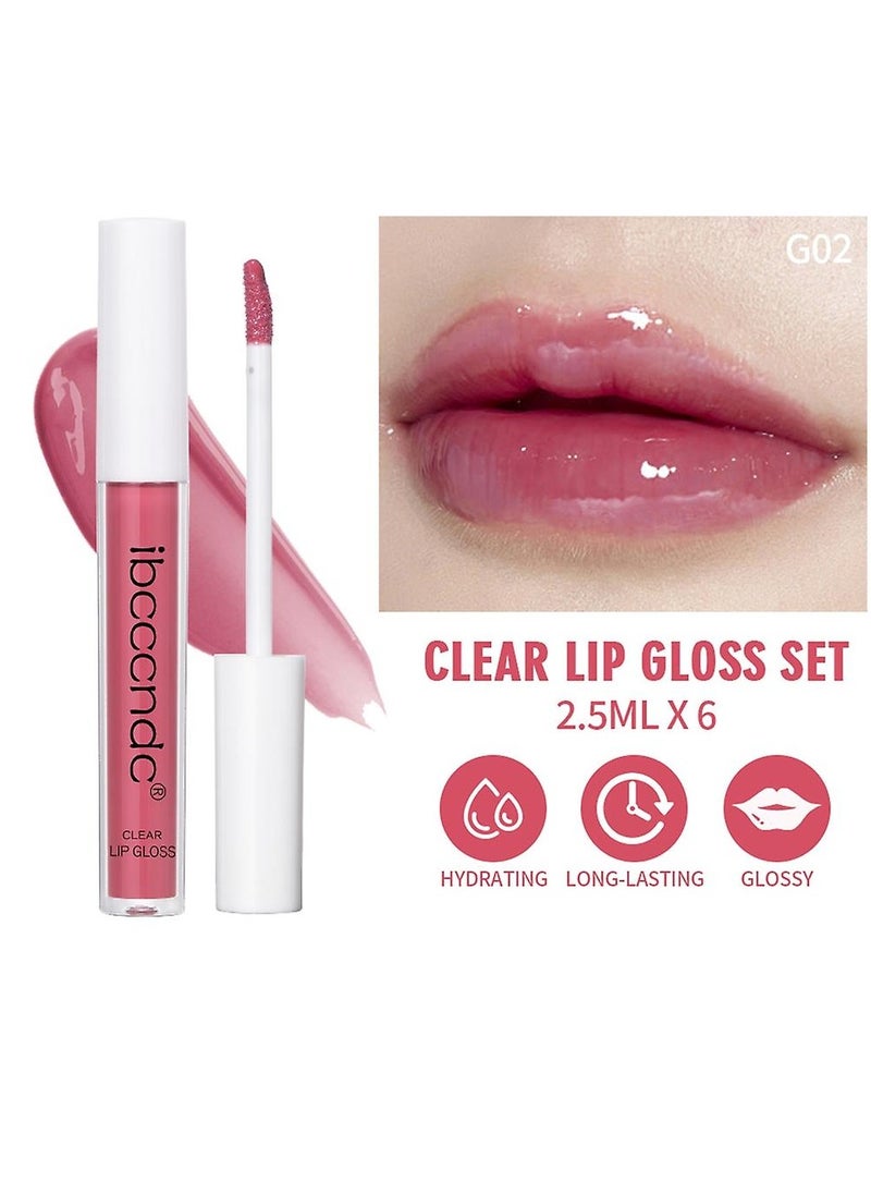 6pcs Set Clear Lip Gloss Lipstick Long Lasting Makeup Non Stick and Non Fading Moisturizing Non sticky Lip Makeup Moisturizing Clear and Color Cute Lip Gloss Liquid Lipstick Set 03