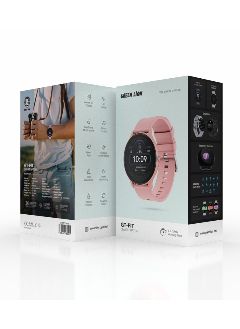 GT-FIT Smart Watch / Always on Display / BT Calling / Music Control / Rotation Button / Heart Rate / Sleep Monitor / Multiple Sport Model / Activity Tracking / Notifications - Pink