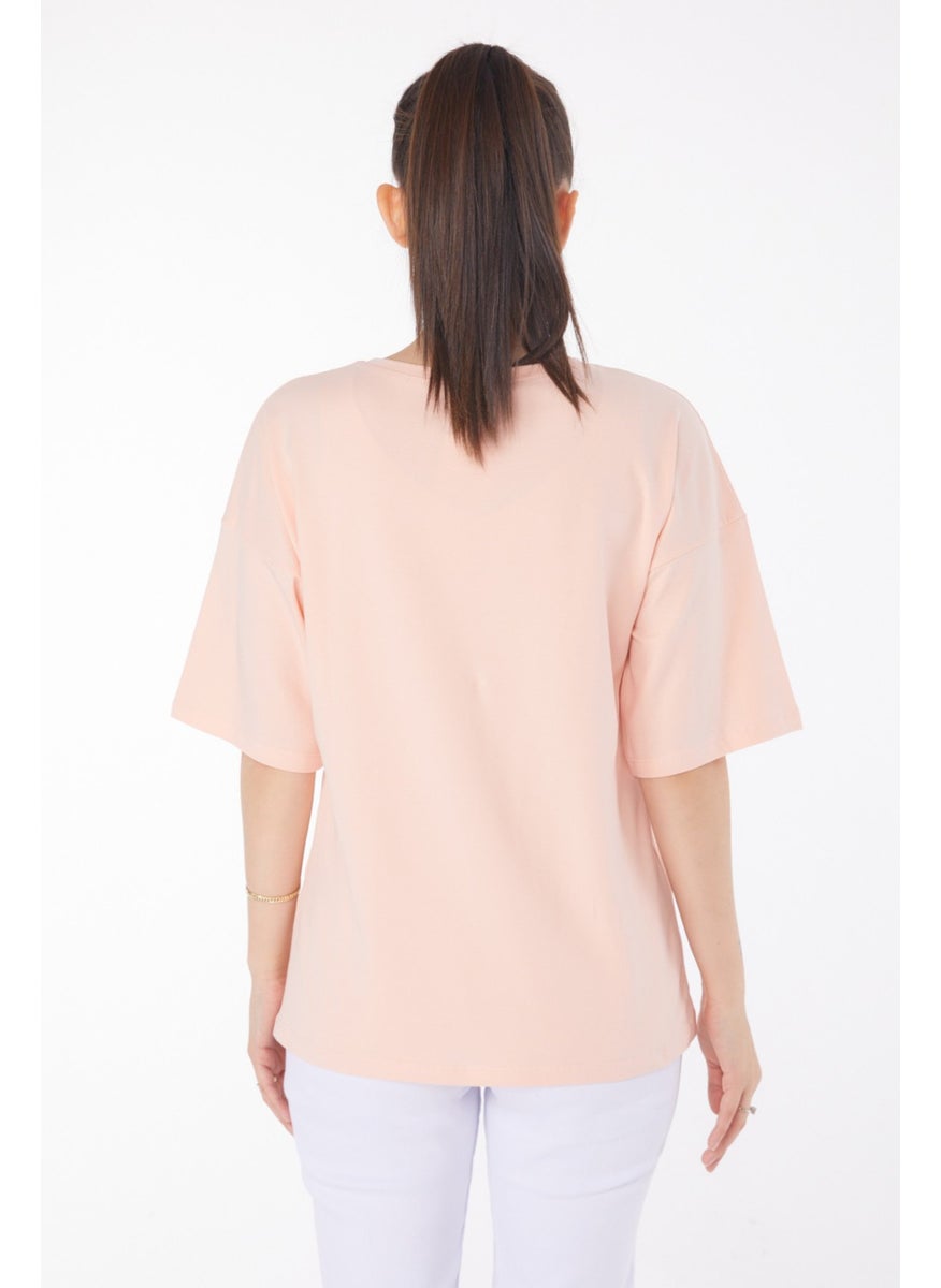 Plain Medium Women's Beige T-Shirt - 25848