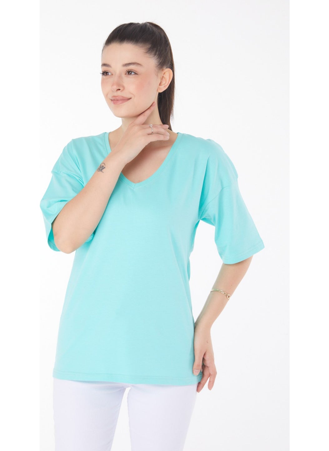 Plain Mid Women's Green T-Shirt - 25848