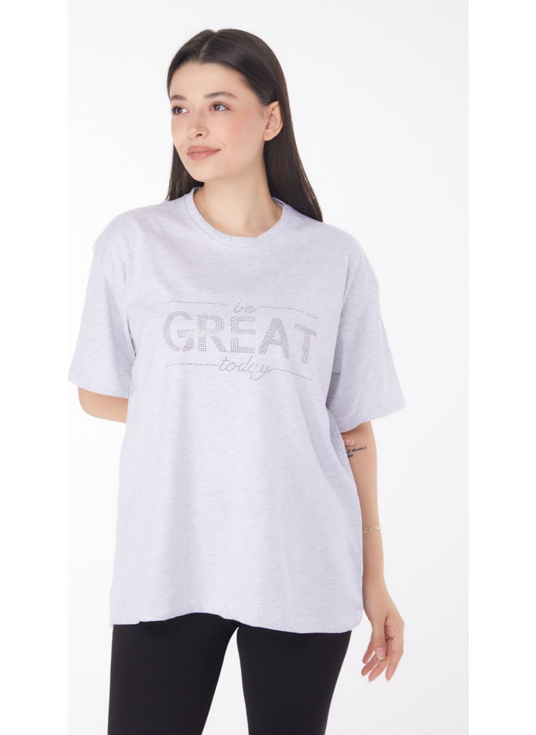 Plain Crew Neck Women's Gray Stone T-Shirt