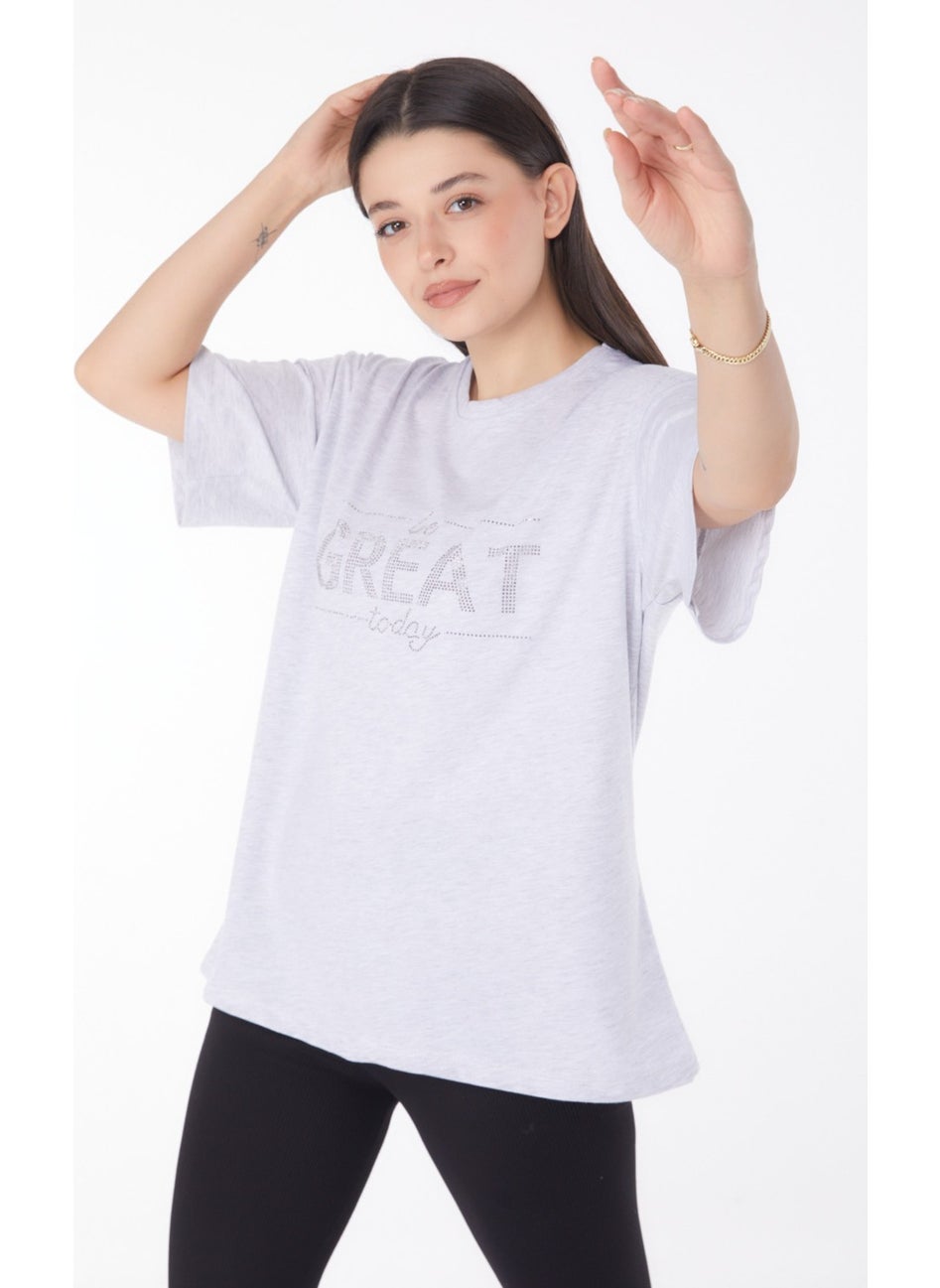 Plain Crew Neck Women's Gray Stone T-Shirt