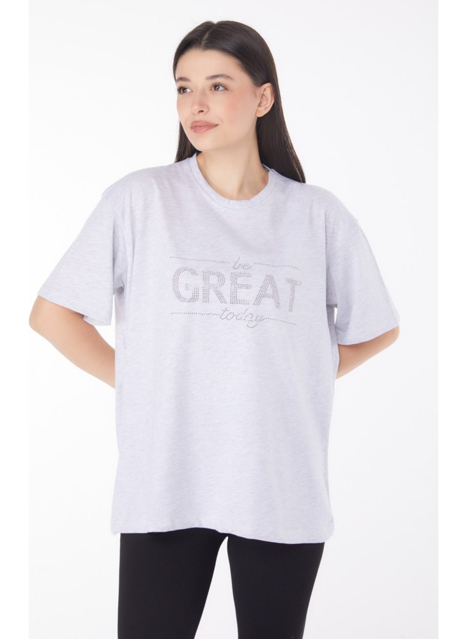 Plain Crew Neck Women's Gray Stone T-Shirt