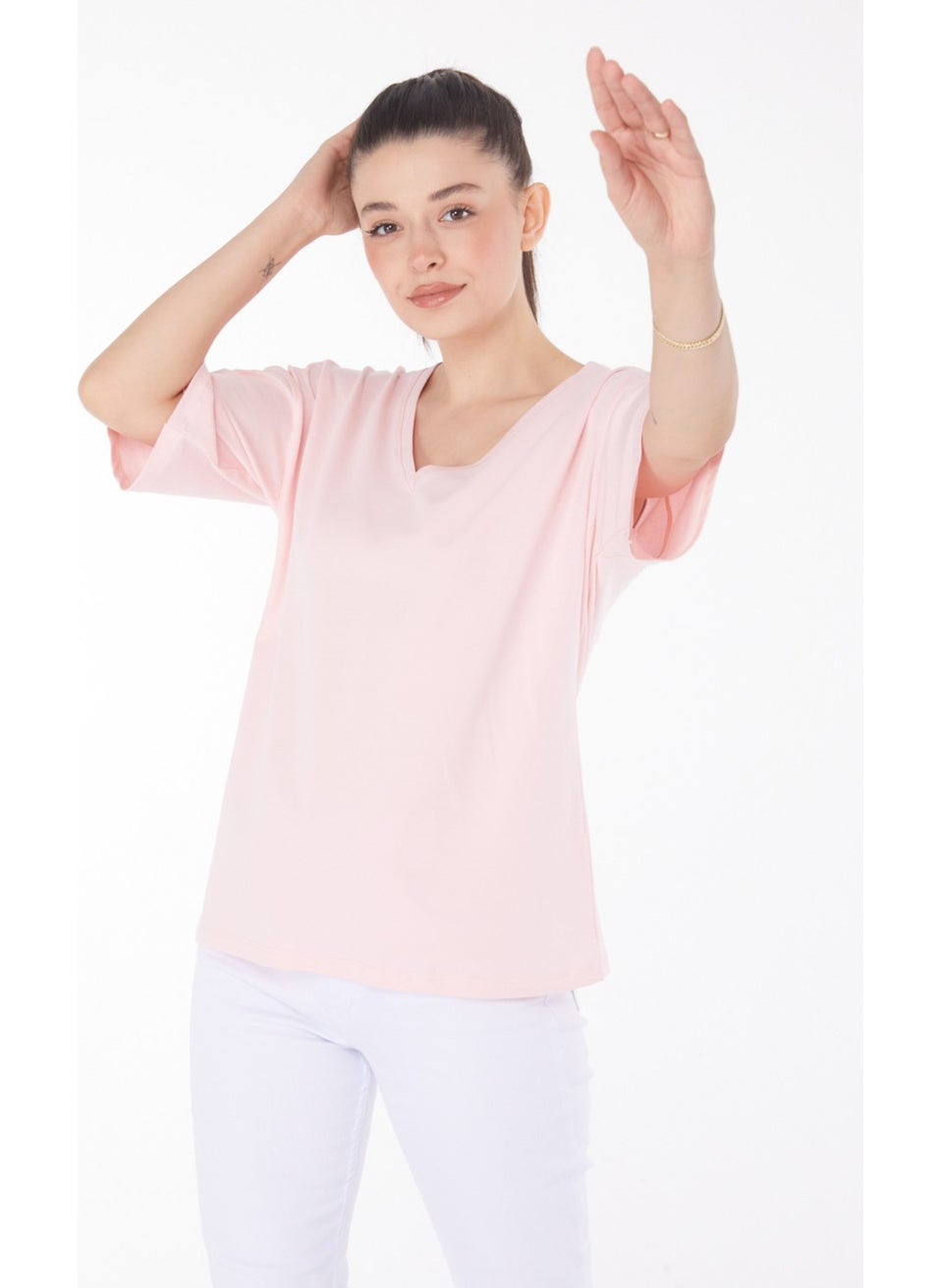 Plain Medium Women's Pink T-Shirt - 25848