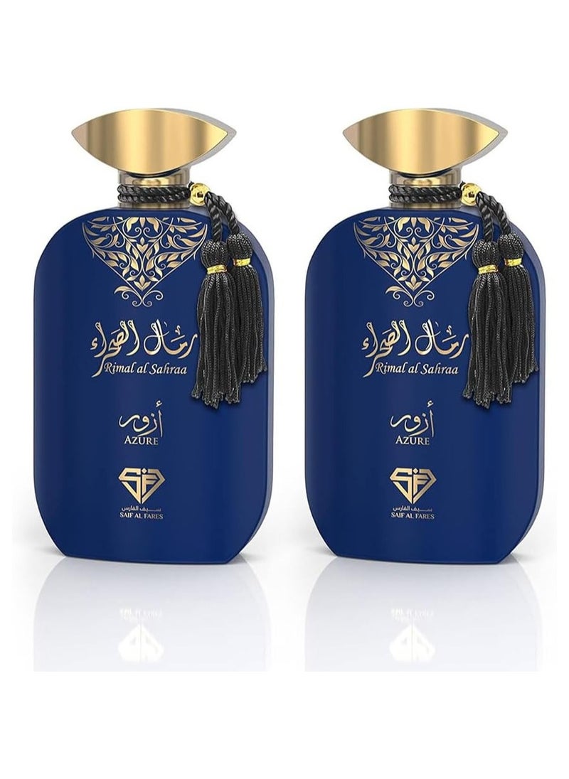 Saif Al Fares Rimal Al Sahraa Azure Perfume | Unisex Long Lasting Alcohol-Free Spray | Blackcurrent & Red Grape Head Notes | Exotic Scented Fresh Body Mist With Luxurious Fragrance | 100 ml Pack of 2