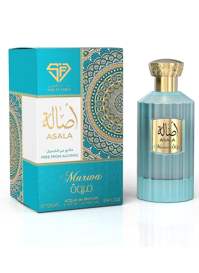 Saif Al Fares Asala Marwa Perfume | Unisex Long Lasting Alcohol-Free Spray | Rose & Geranium Head Notes | Exotic Scented & Fresh Body Mist With Luxurious Fragrance | 100 ml