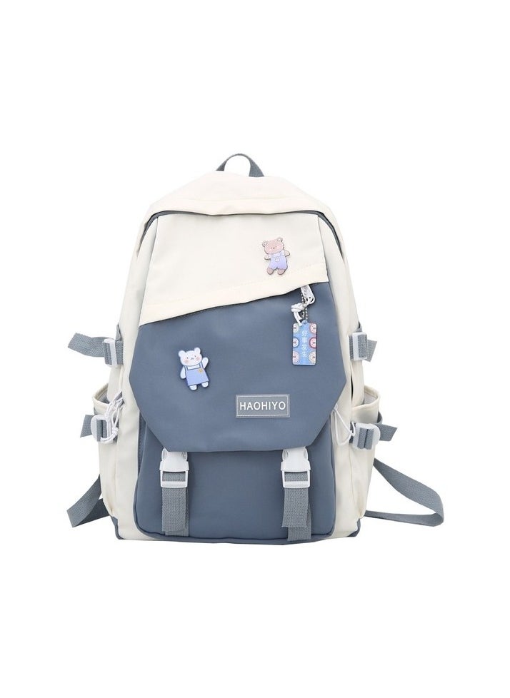 Simple large capacity school bag computer backpack Colour:White - Navy blue