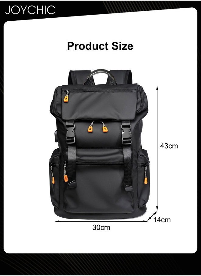 Large Capacity Business Travel Hiking Camping Backpack Waterproof Multifunctional Laptop Backpack with USB Charging Port for Men School Students Black