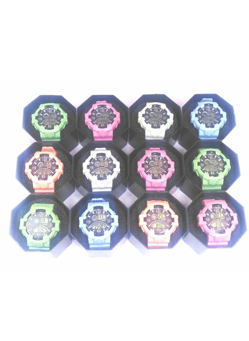 Children Digital Sports Watches, Set of 12 Assorted colors