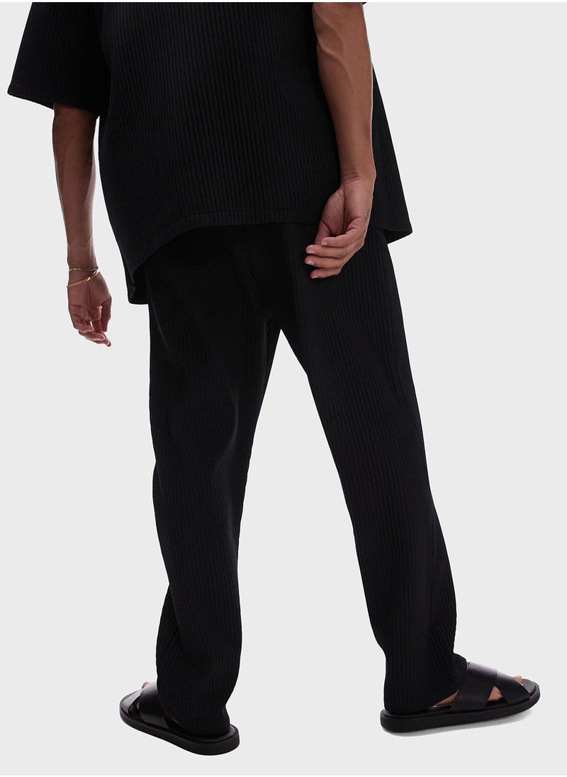 Plisse Straight Fit Pants