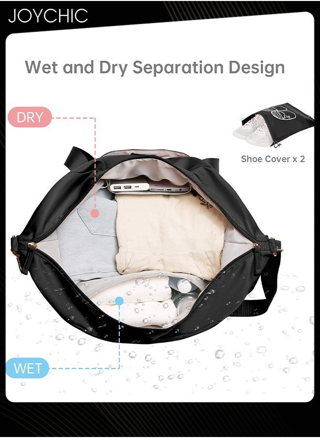 Women Waterproof Breathable Travel Duffel Bags Large Capacity Gym Bag with Dry Wet Separated Pocket for Sport Yoga Travel Fitness Black