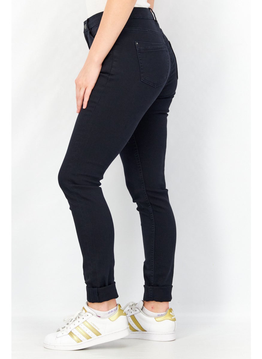 Women Skinny Fit Stretchable Plain Denim Jeans, Dark Grey