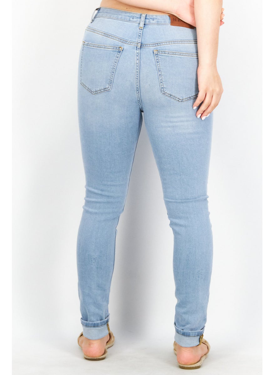 Women Regular Fit Wash Stretchable Denim Jeans, Light Blue