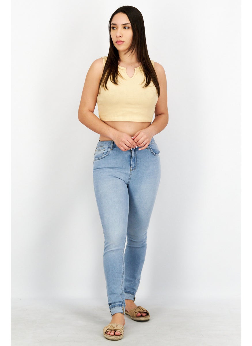 Women Regular Fit Wash Stretchable Denim Jeans, Light Blue