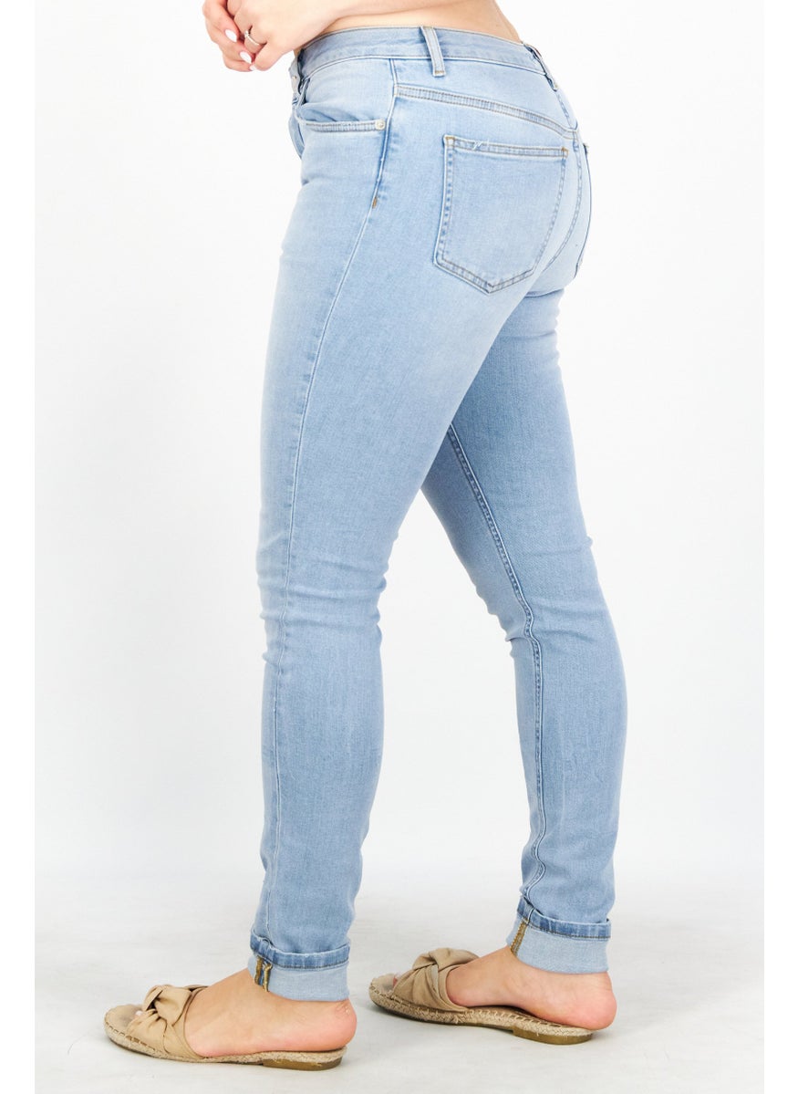 Women Regular Fit Wash Stretchable Denim Jeans, Light Blue