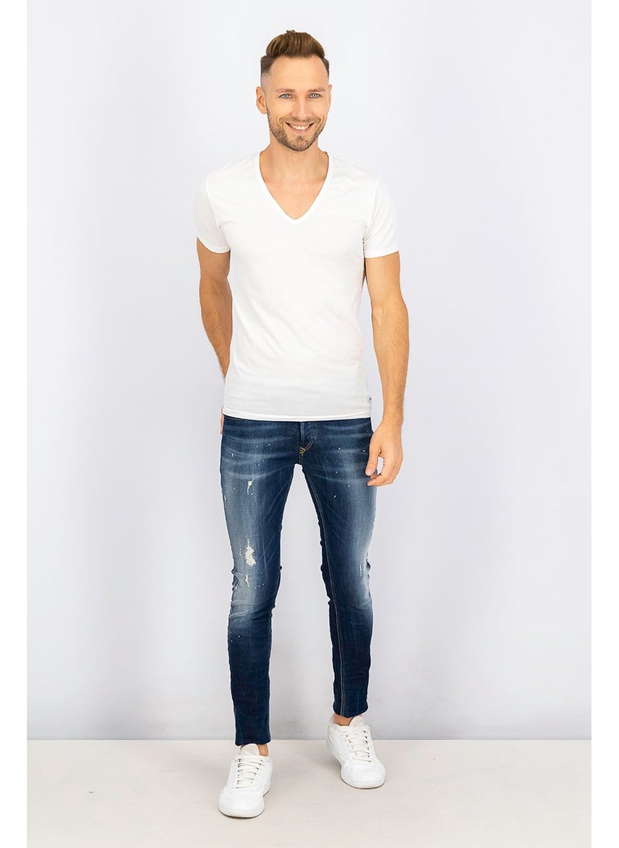 Men Regular Fit Stretchable Denim, Navy Blue