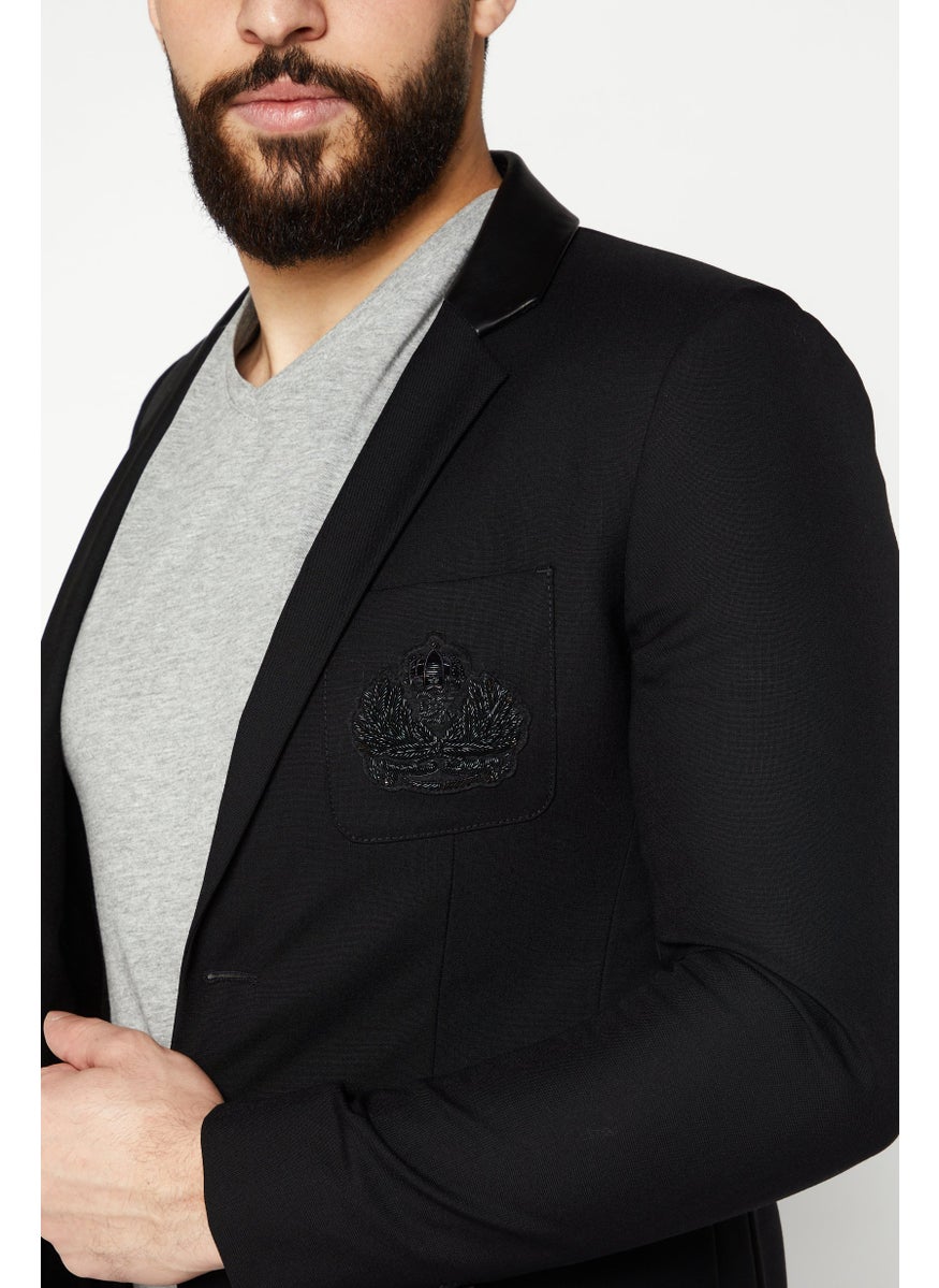 Men Regular Fit Long Sleeve Textured Suit Blazer, Black