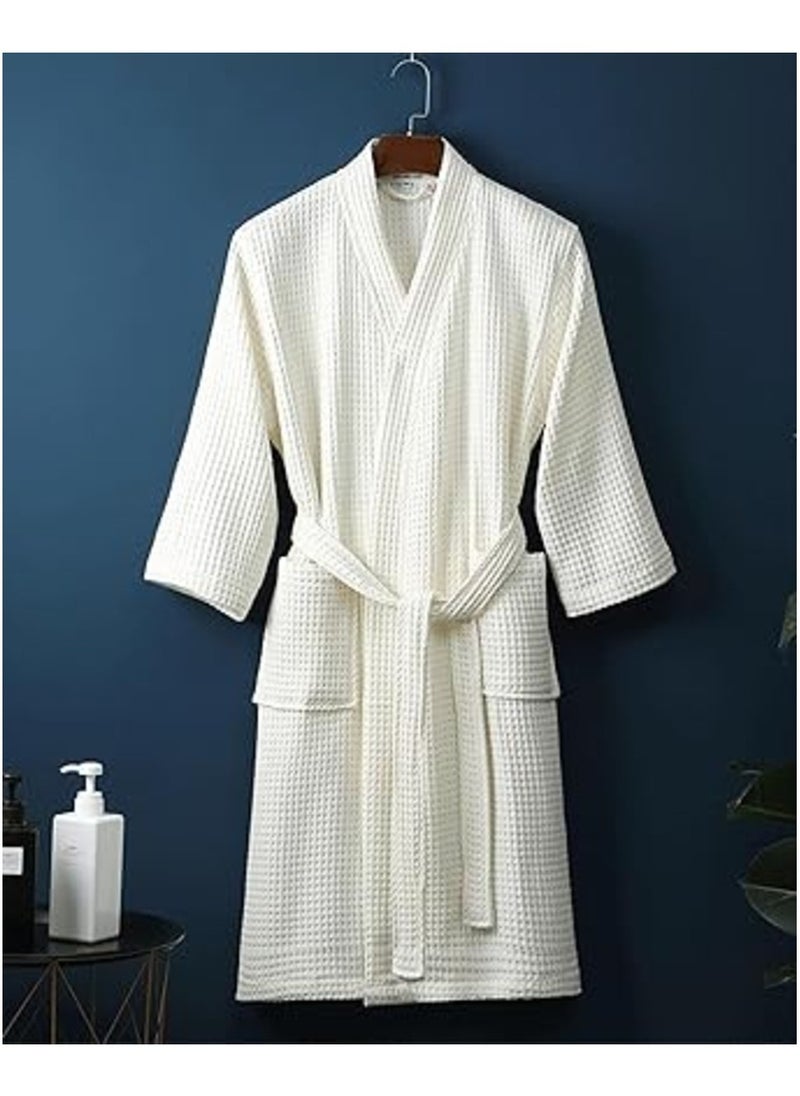 Bathrobe (Unisex) - 100% Cotton Waffle Highly Absorbent Super Soft Bathrobes For Women & Men- Adult Size, Color White