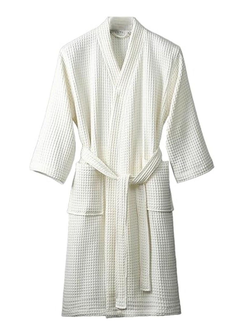 Bathrobe (Unisex) - 100% Cotton Waffle Highly Absorbent Super Soft Bathrobes For Women & Men- Adult Size, Color White