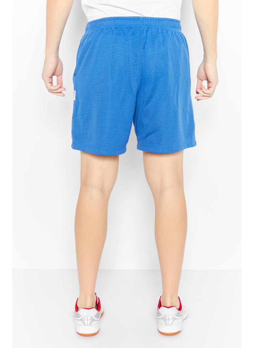 Men Textured Drawstring Shorts, Blue