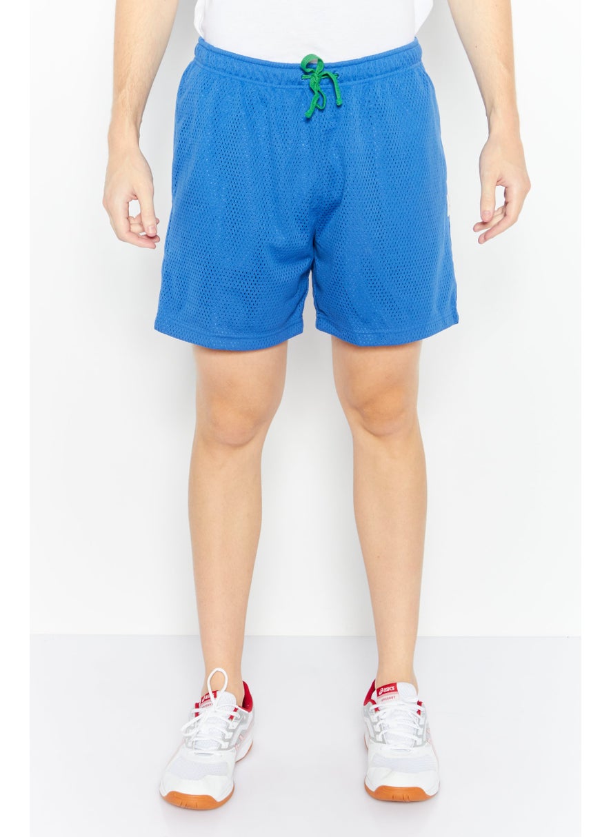 Men Textured Drawstring Shorts, Blue