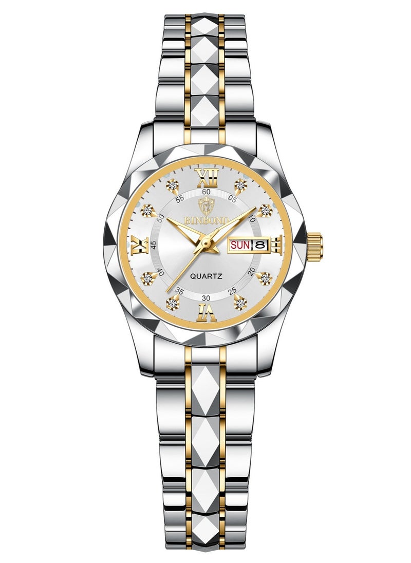 Ladies Business Dual Calendar Luminous Waterproof Quartz Watch