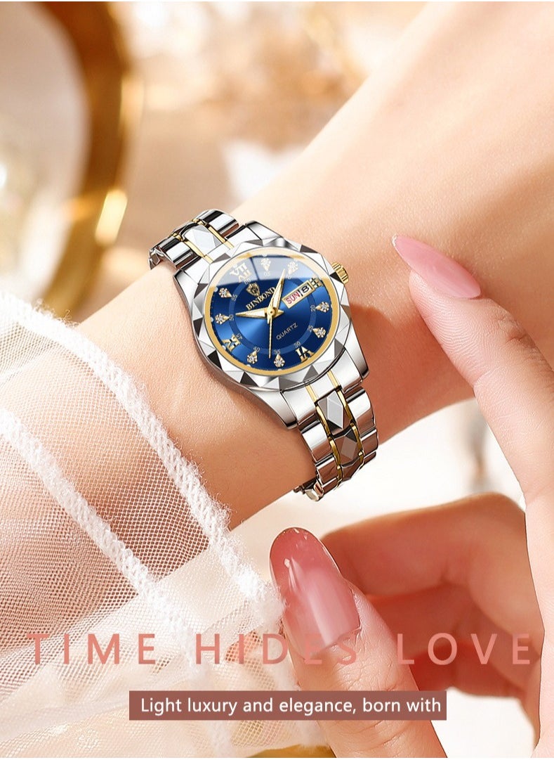 Ladies Business Dual Calendar Luminous Waterproof Quartz Watch