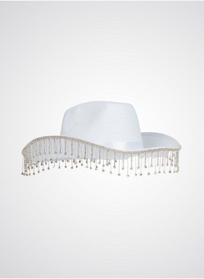 White rhinestone tassel cowboy hat