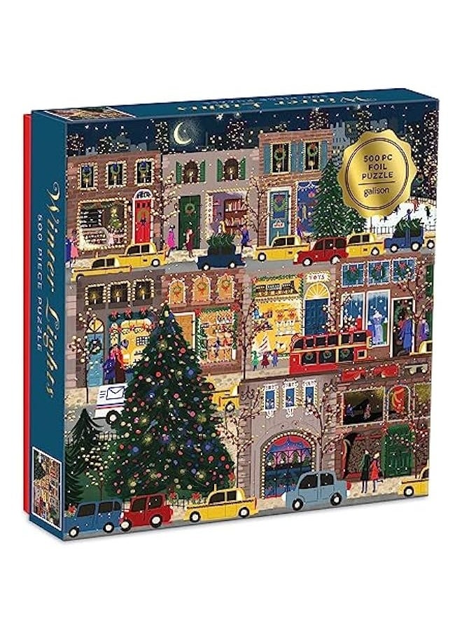 Winter Lights Foil Puzzle 500 Pieces – Holiday Jigsaw Puzzle Featuring Festive City Scene by Joy Laforme – Thick, Sturdy Pieces Challenging Family Activity Great Gift Idea