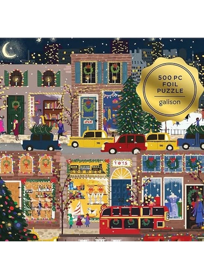 Winter Lights Foil Puzzle 500 Pieces – Holiday Jigsaw Puzzle Featuring Festive City Scene by Joy Laforme – Thick, Sturdy Pieces Challenging Family Activity Great Gift Idea