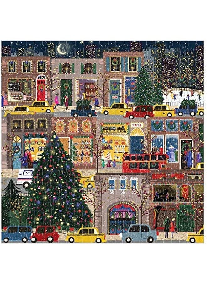 Winter Lights Foil Puzzle 500 Pieces – Holiday Jigsaw Puzzle Featuring Festive City Scene by Joy Laforme – Thick, Sturdy Pieces Challenging Family Activity Great Gift Idea