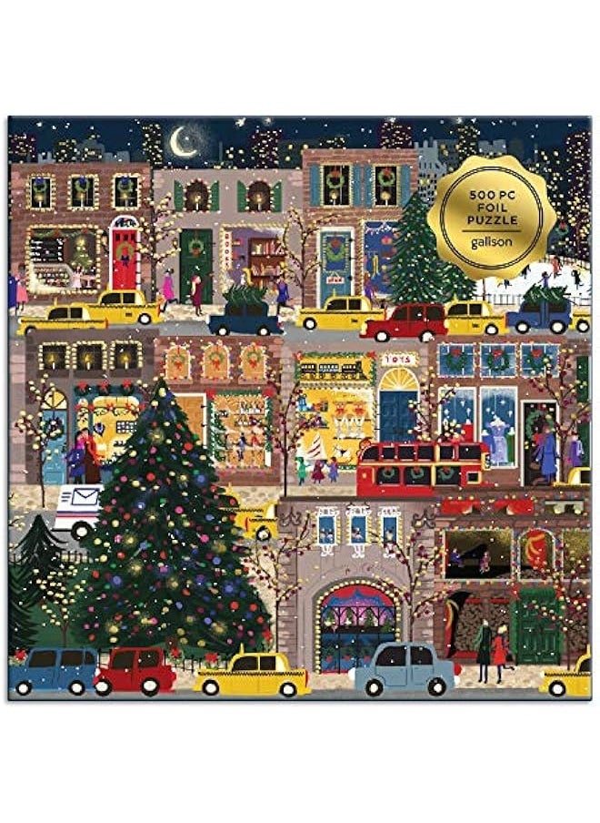 Winter Lights Foil Puzzle 500 Pieces – Holiday Jigsaw Puzzle Featuring Festive City Scene by Joy Laforme – Thick, Sturdy Pieces Challenging Family Activity Great Gift Idea