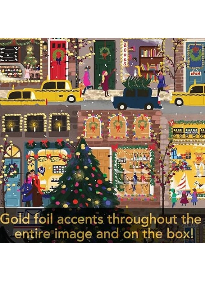 Winter Lights Foil Puzzle 500 Pieces – Holiday Jigsaw Puzzle Featuring Festive City Scene by Joy Laforme – Thick, Sturdy Pieces Challenging Family Activity Great Gift Idea