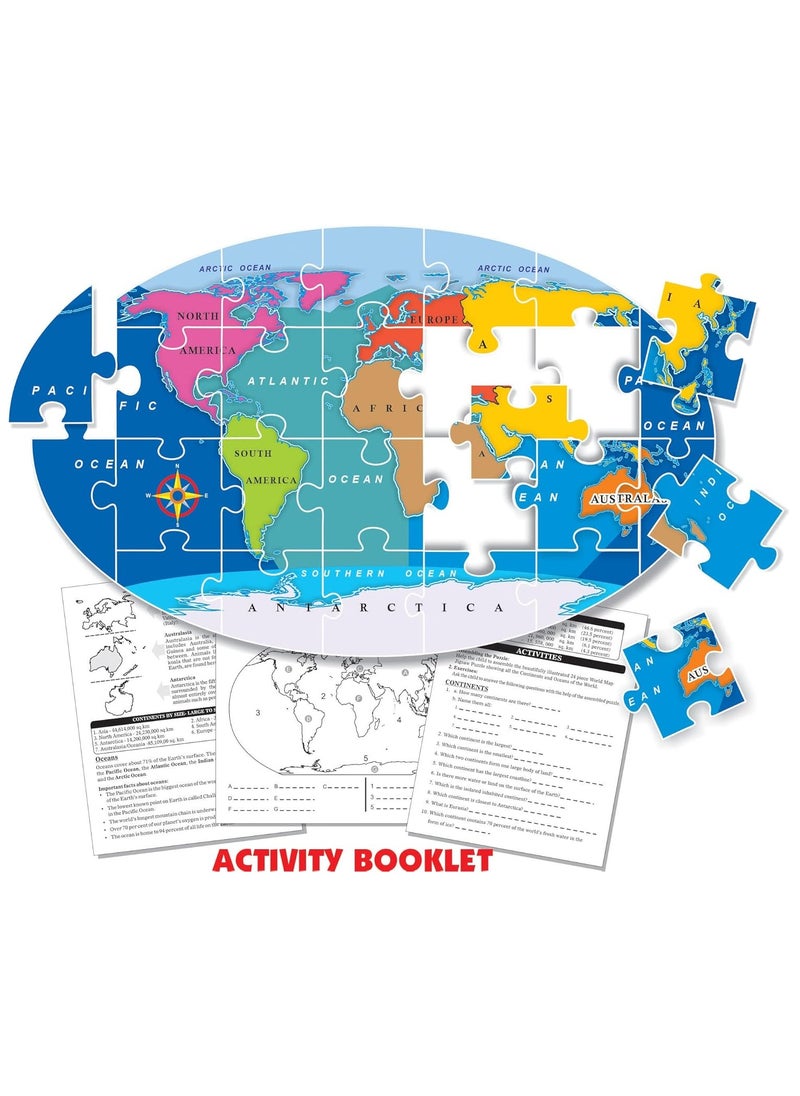 Creative's The World Continents & Oceans | World Map Jigsaw Puzzles | 24 Pieces Puzzles | Geography Games for Kids | Name, Location, Sizes of The Continents and Oceans of The World | Ages 7 & Up