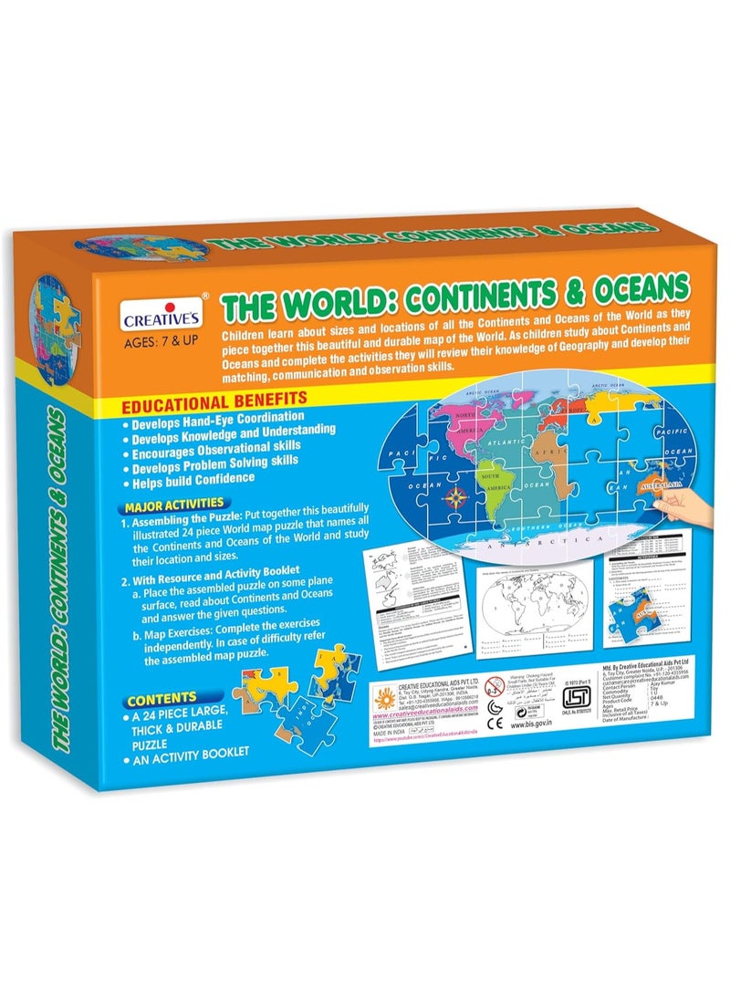 Creative's The World Continents & Oceans | World Map Jigsaw Puzzles | 24 Pieces Puzzles | Geography Games for Kids | Name, Location, Sizes of The Continents and Oceans of The World | Ages 7 & Up